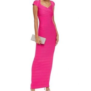 Herve Leger Hot Pink Cutout Bandage Dress Size Small